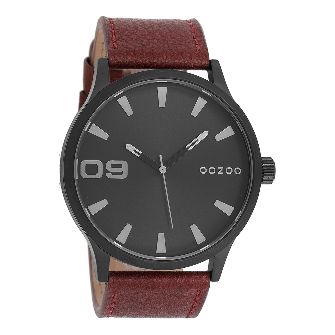 Zwarte OOZOO horloge met bruine leren band - C8532