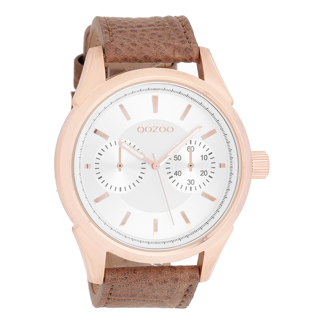 Rosé goudkleurige OOZOO horloge met bruine leren band - C8590