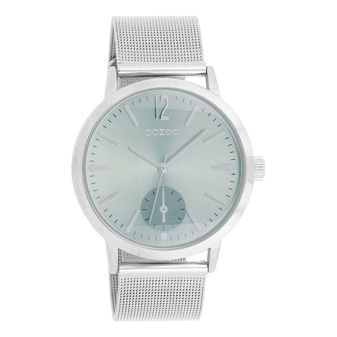 Zilverkleurige OOZOO horloge met metalen mesh armband - C8611