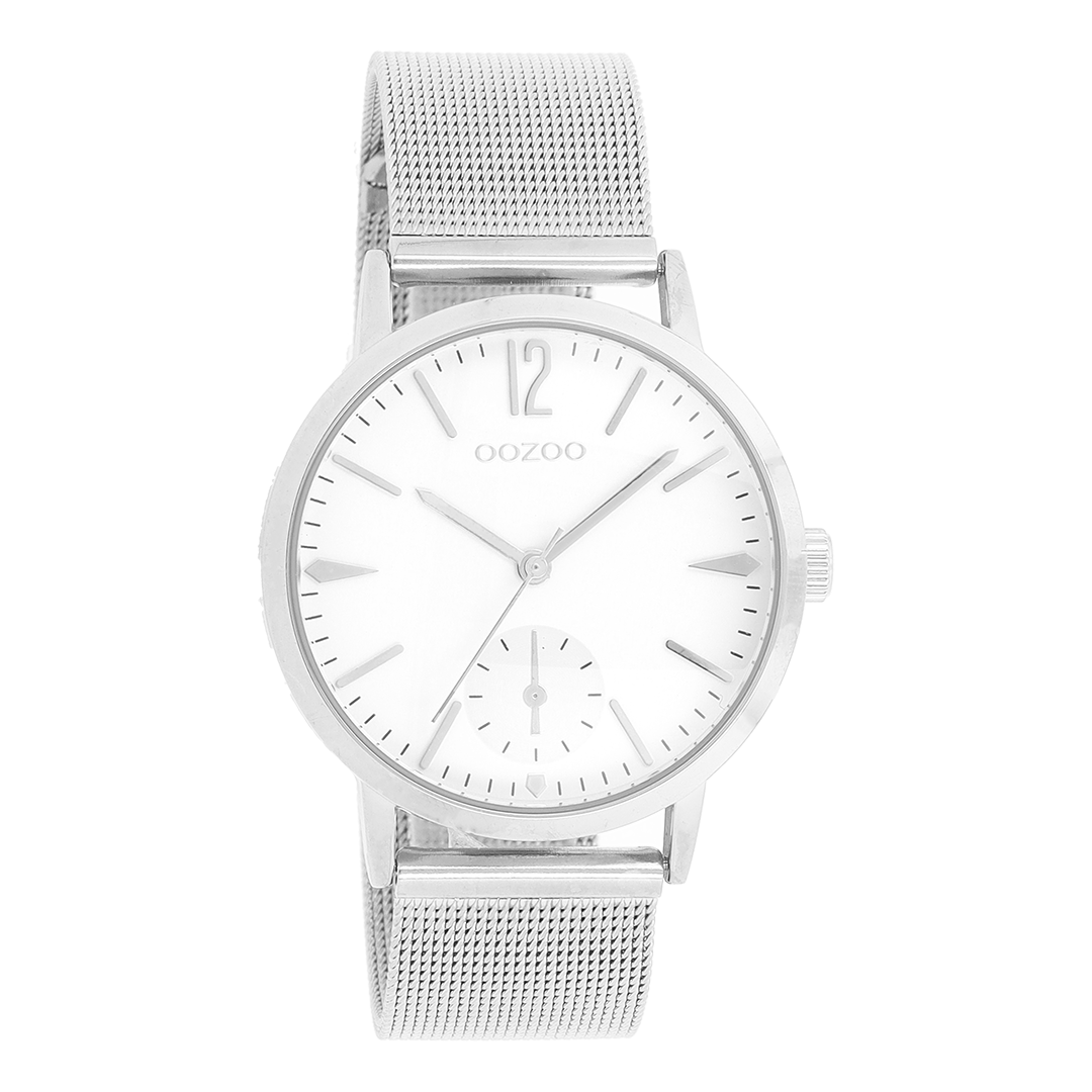 Zilverkleurige OOZOO horloge met metalen mesh armband - C8615