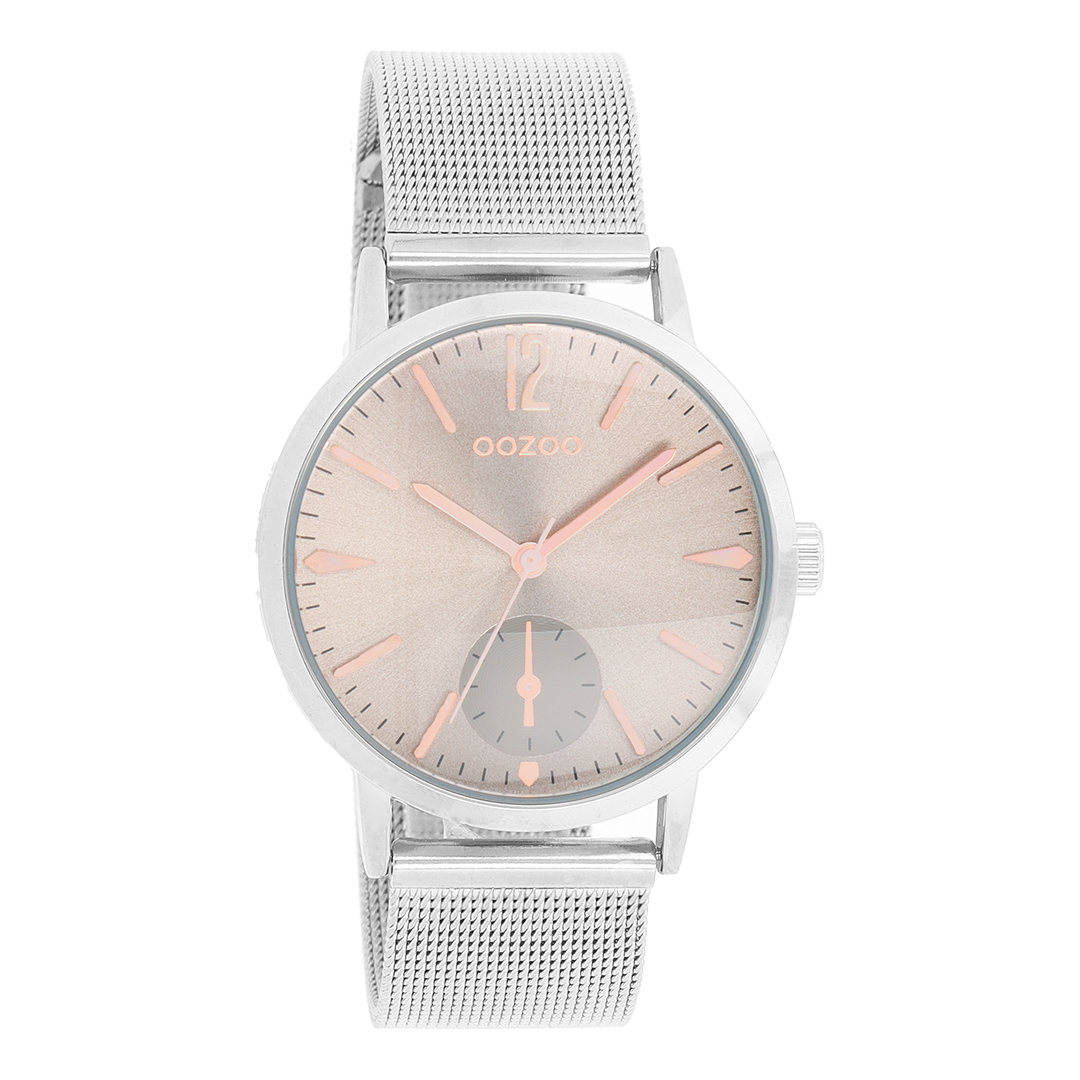 Zilverkleurige OOZOO horloge met metalen mesh armband - C8617