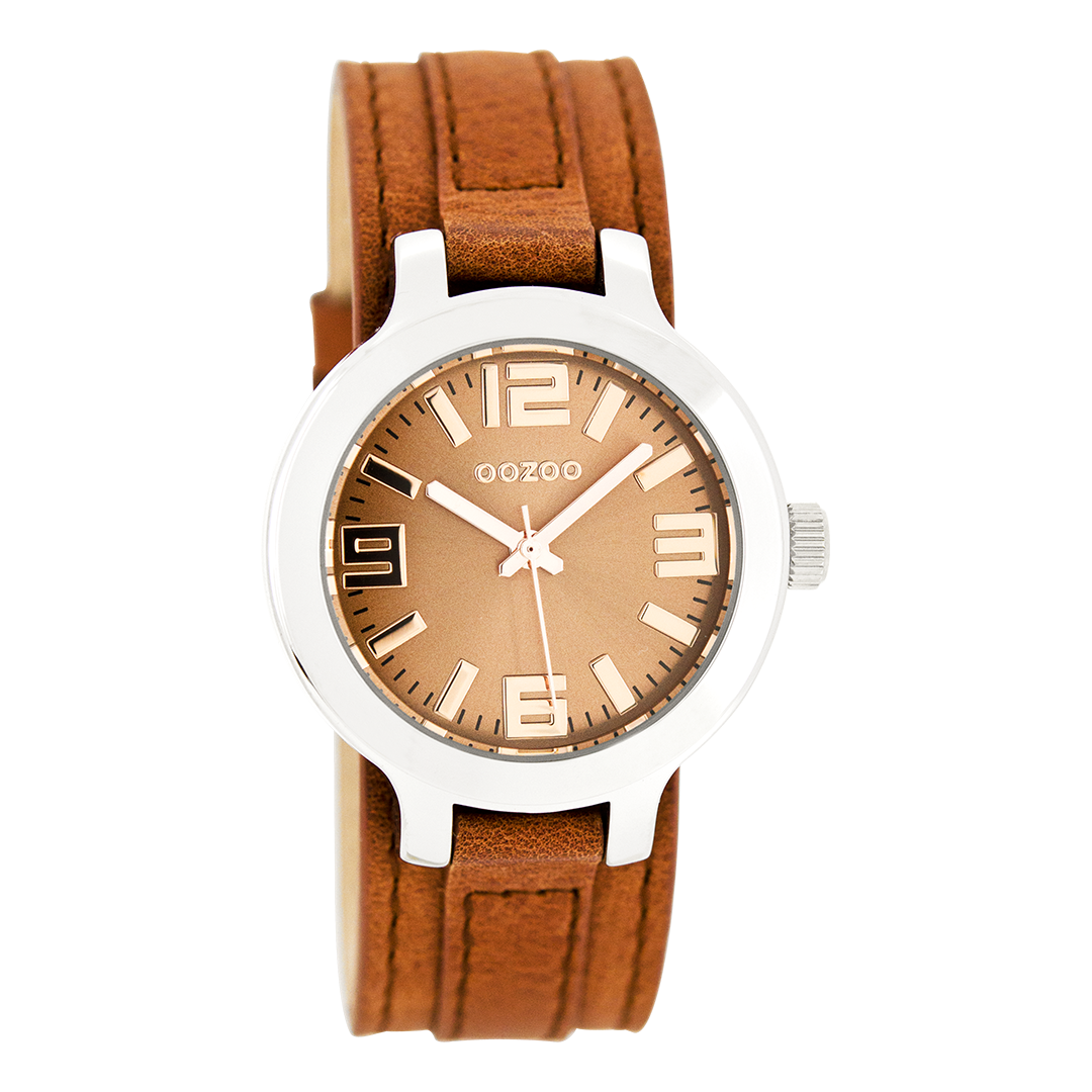 Zilverkleurige OOZOO horloge met terra leren band - C8706