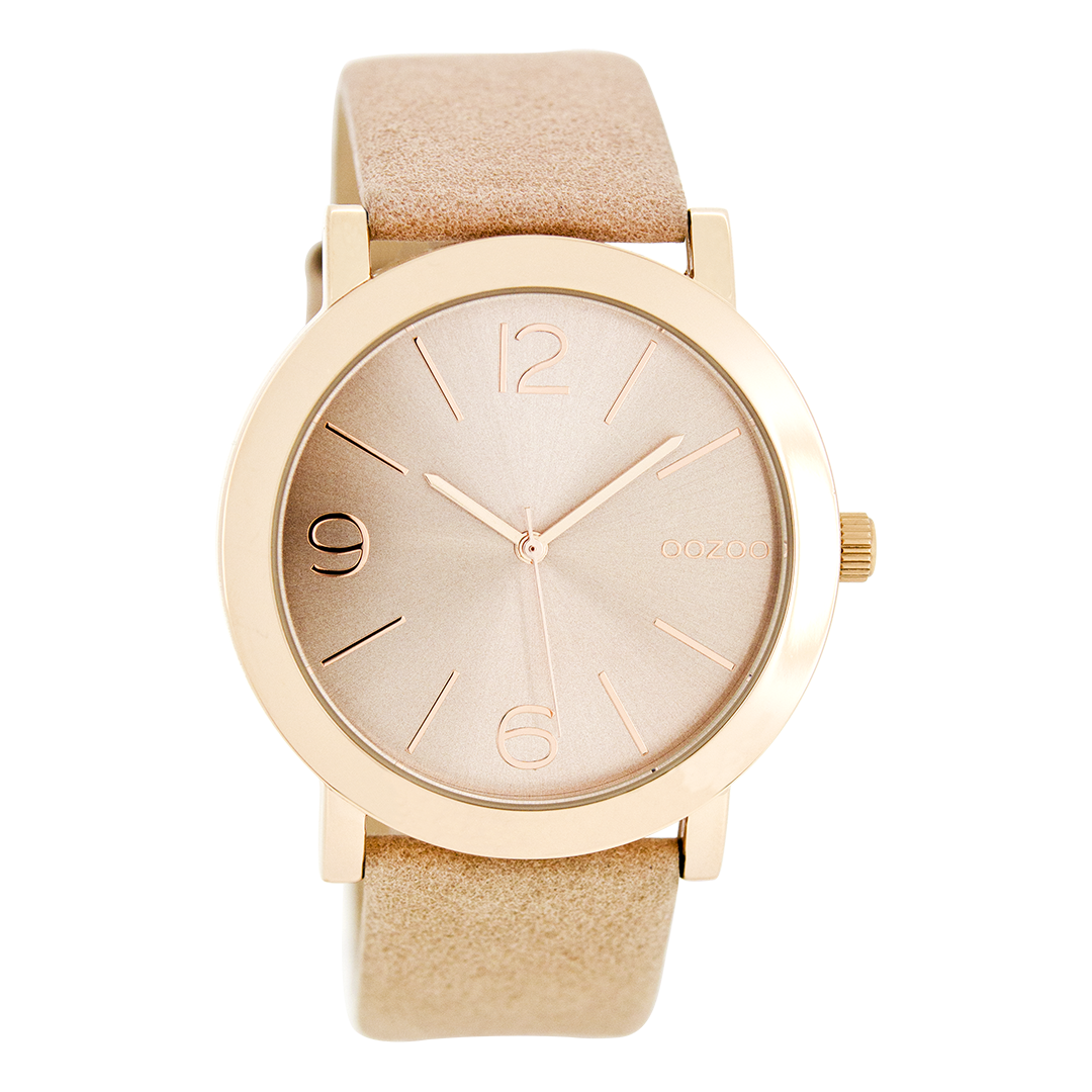 Rosé goudkleurige OOZOO horloge met oud roze leren band - C8711