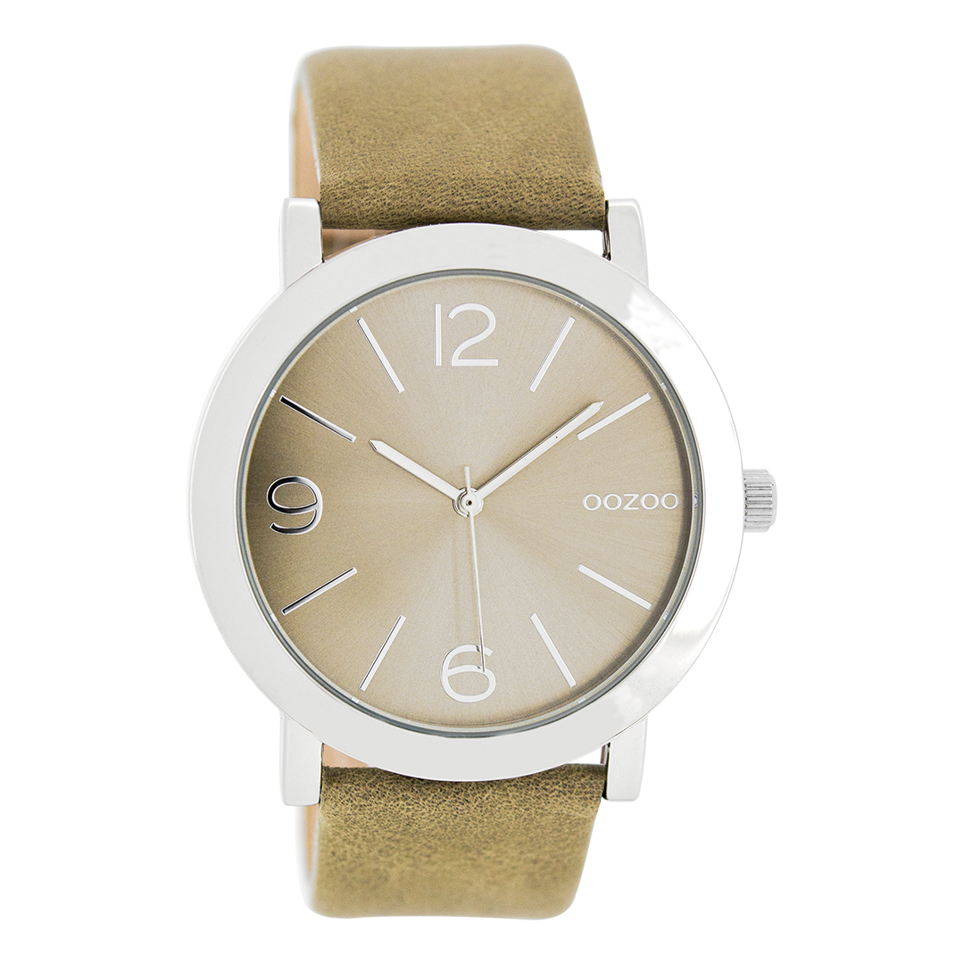Zilverkleurige OOZOO horloge met grijze leren band - C8712
