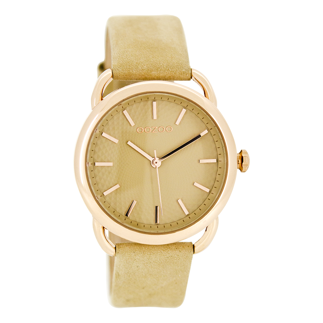 Rosé goudkleurige OOZOO horloge met camel leren band - C8717