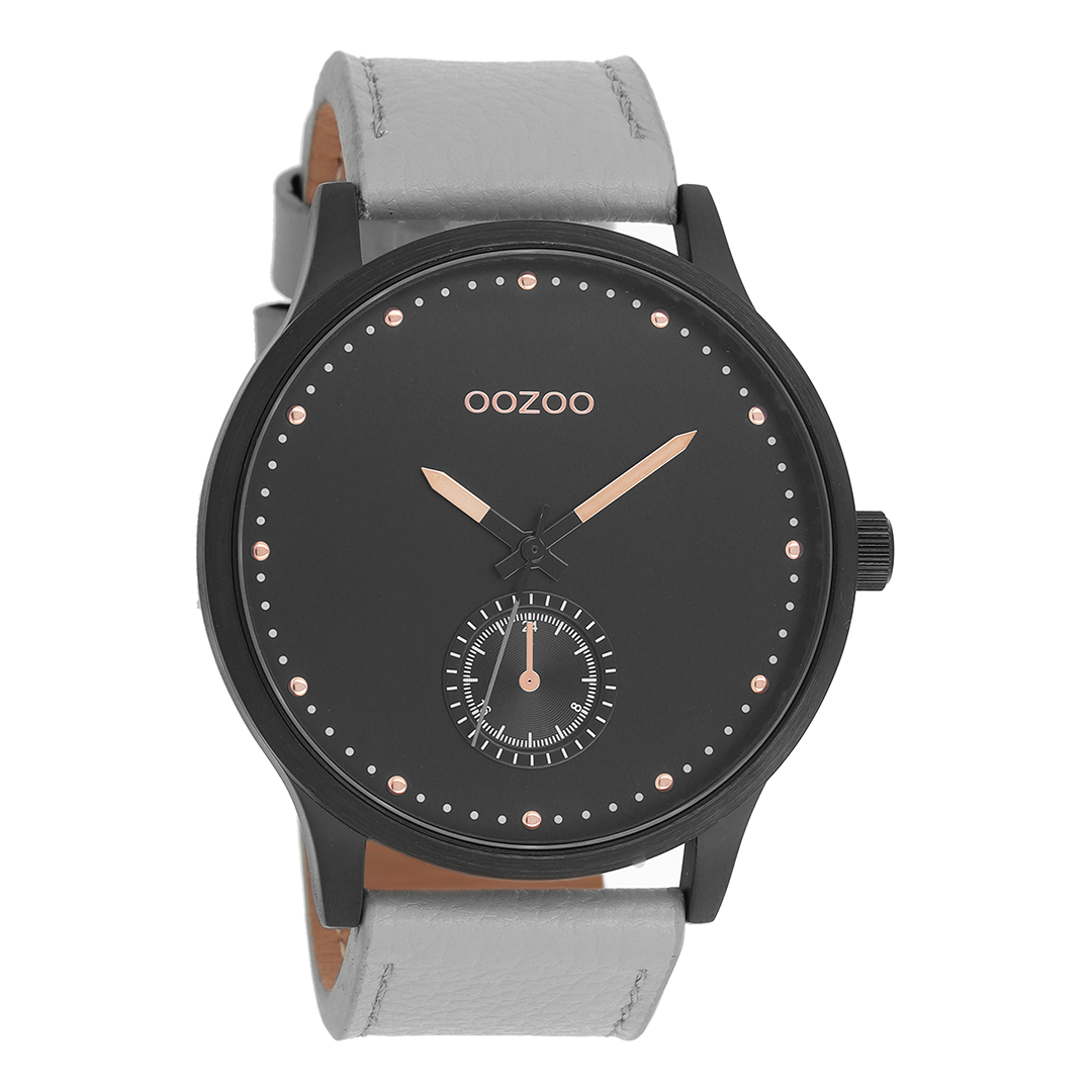 Zwarte OOZOO horloge met steengrijze leren band - C9006