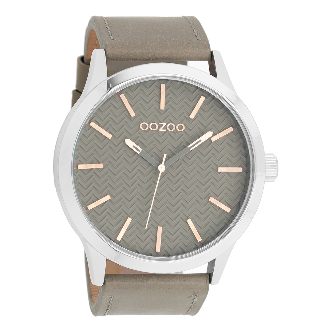 Zilverkleurige OOZOO horloge met steengrijze leren band - C9010