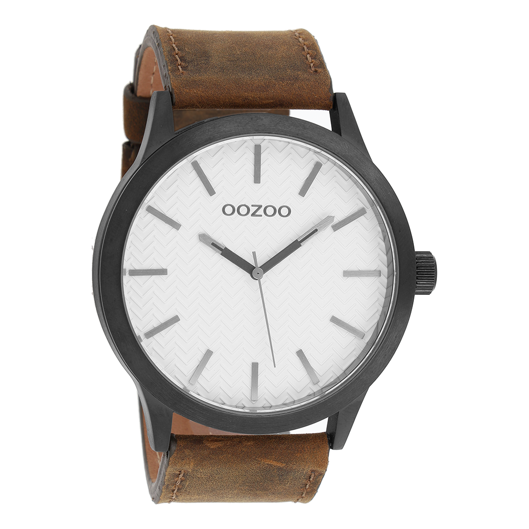 Zwarte OOZOO horloge met donker bruine leren band - C9011