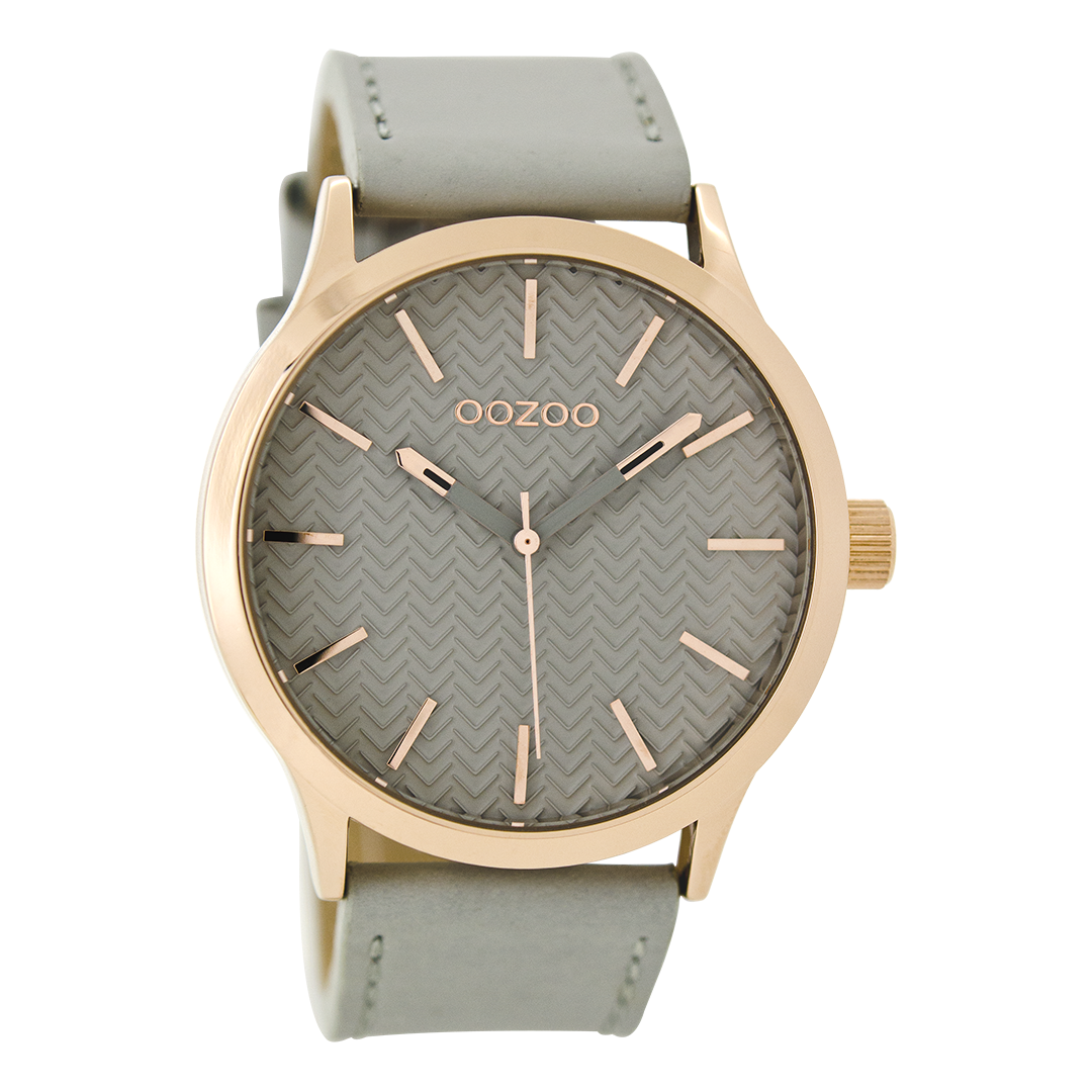 Rosé goudkleurige OOZOO horloge met steengrijze leren band - C9015