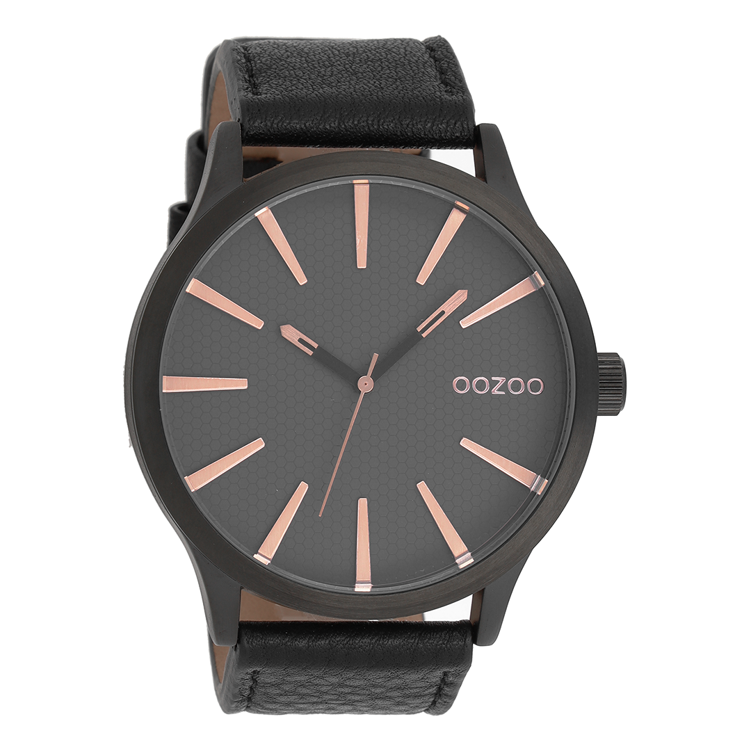 Zwarte OOZOO horloge met leren band - C9043