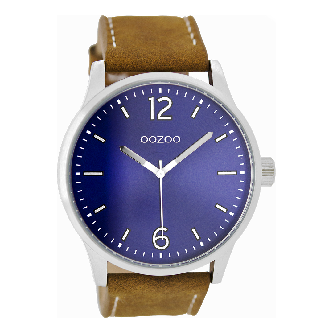 Zilverkleurige OOZOO horloge met bruine leren band - C9046