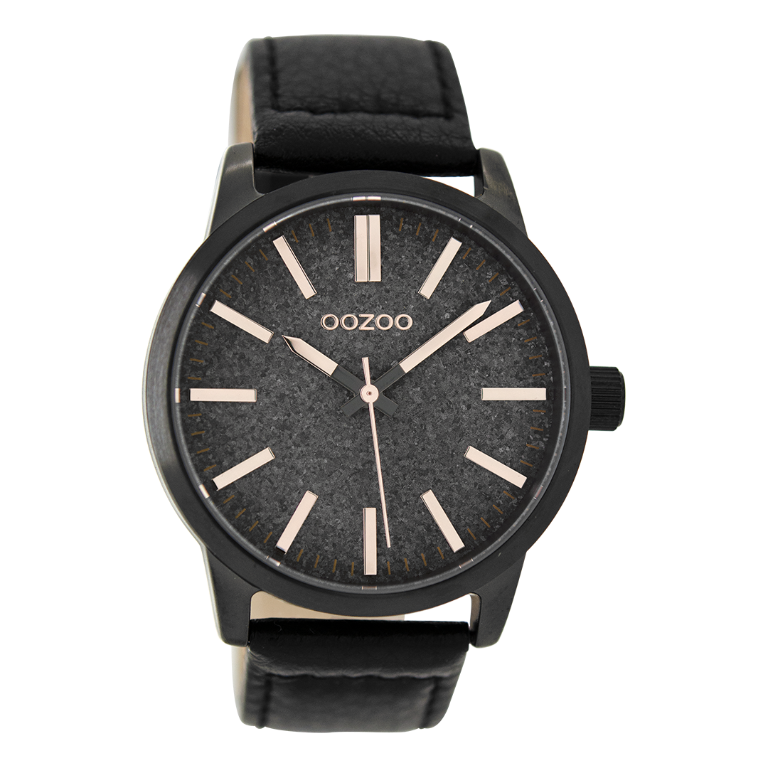 Zwarte OOZOO horloge met leren band - C9068