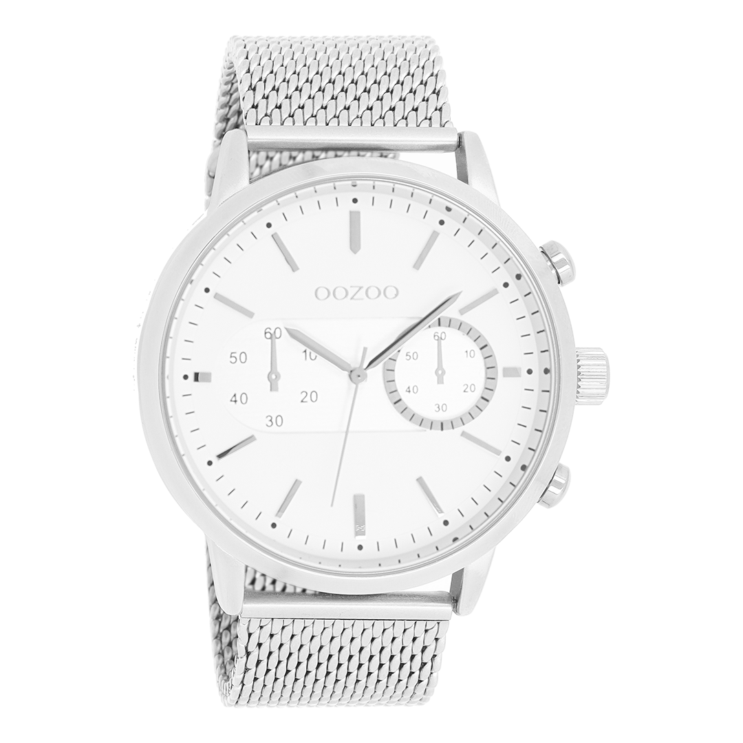 Zilverkleurige OOZOO horloge met metalen mesh armband - C9070
