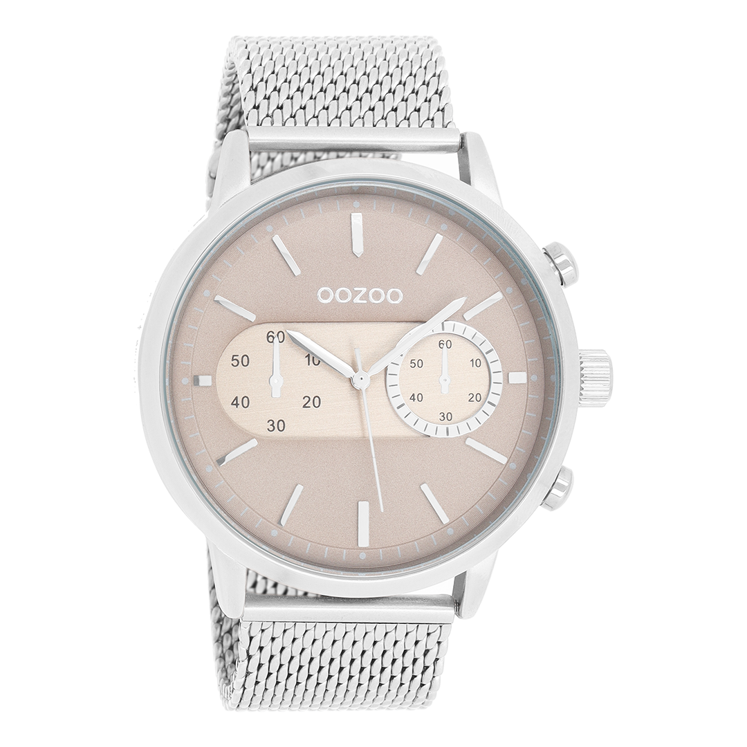 Zilverkleurige OOZOO horloge met metalen mesh armband - C9071