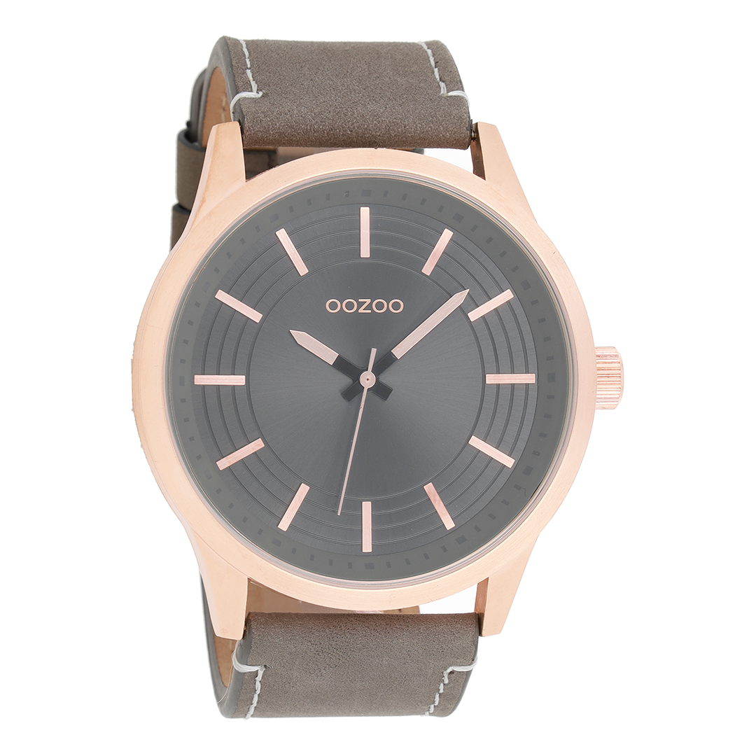 Rosé goudkleurige OOZOO horloge met olifant grijze leren band - C9078