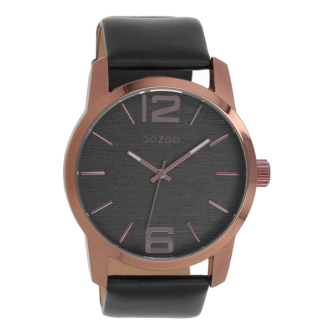 Bruine OOZOO horloge met zwarte leren band - C9088