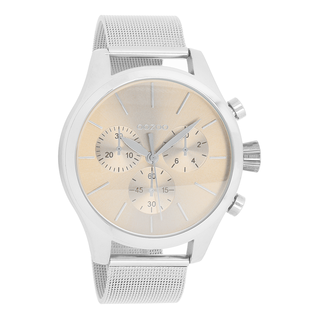 Zilverkleurige OOZOO horloge met metalen mesh armband - C9096
