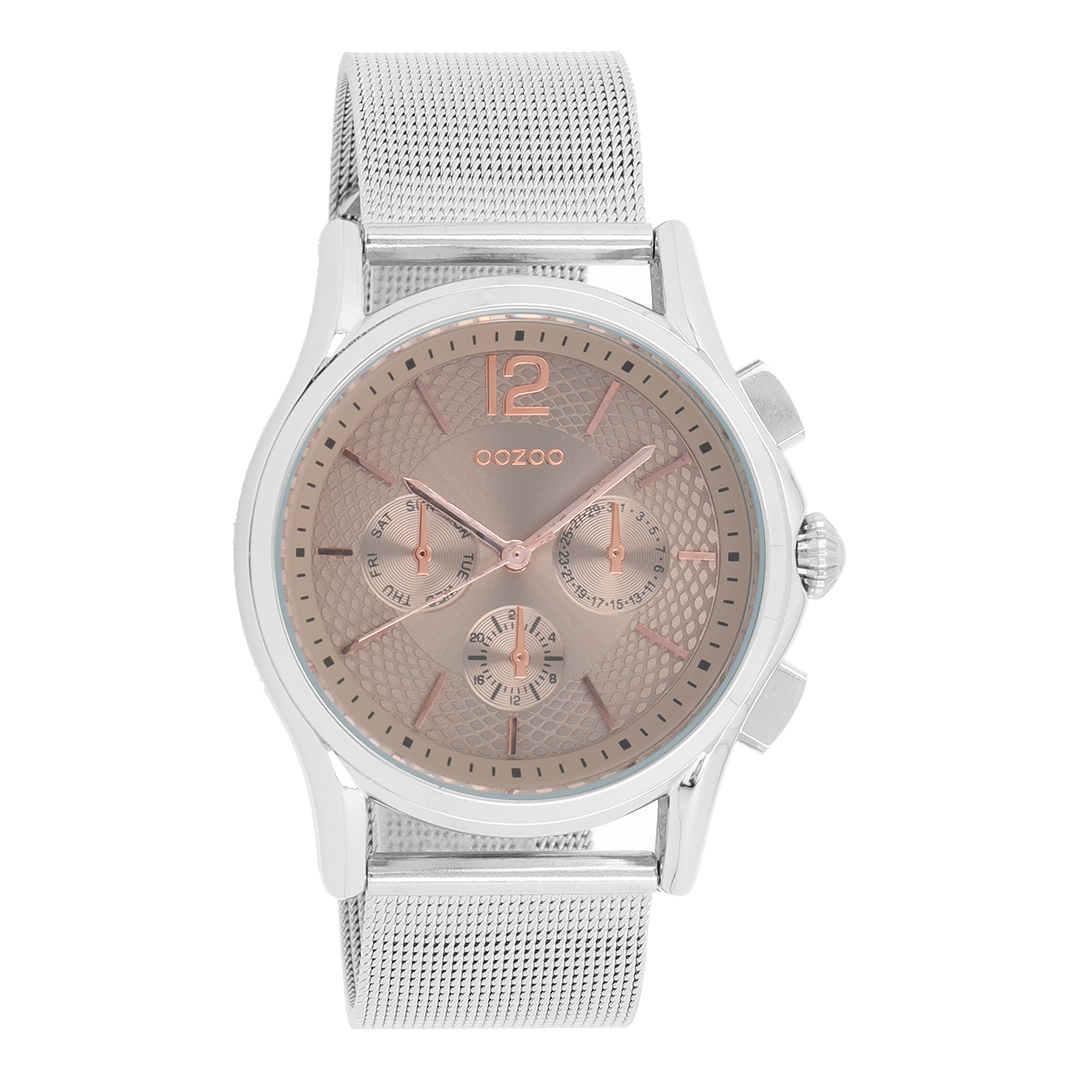 Zilverkleurige OOZOO horloge met metalen mesh armband - C9107