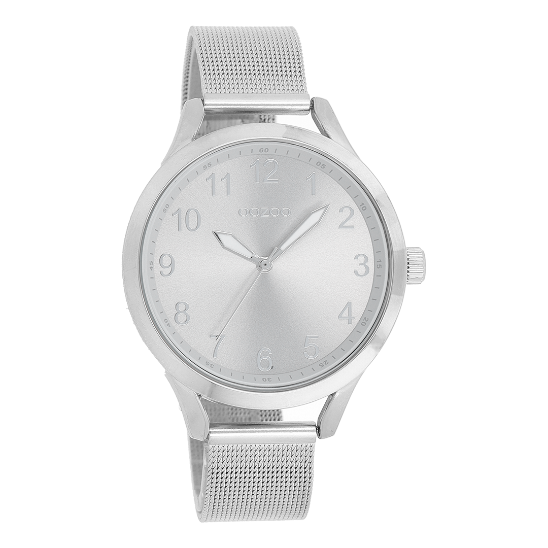 Zilverkleurige OOZOO horloge met metalen mesh armband - C9115