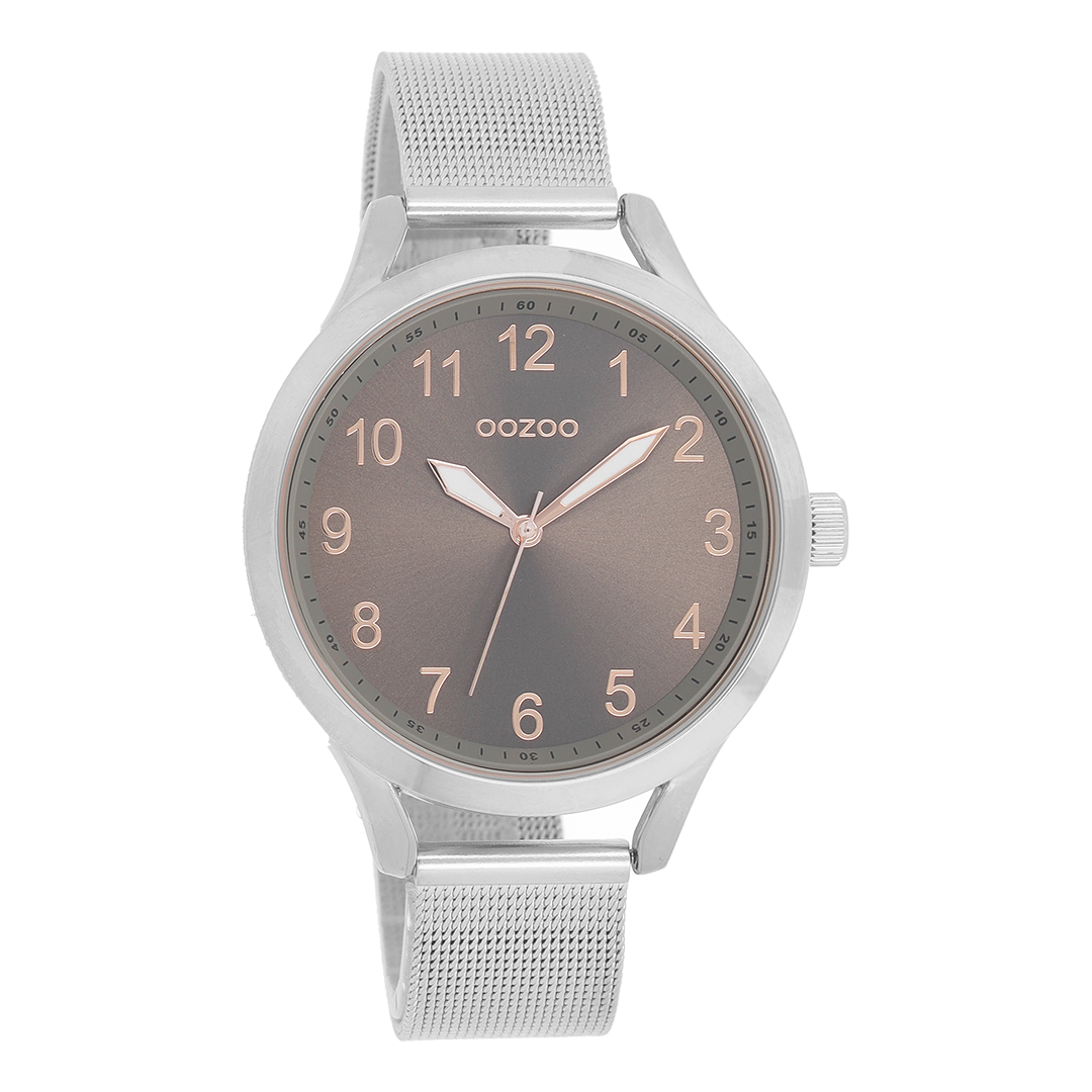 Zilverkleurige OOZOO horloge met metalen mesh armband - C9116