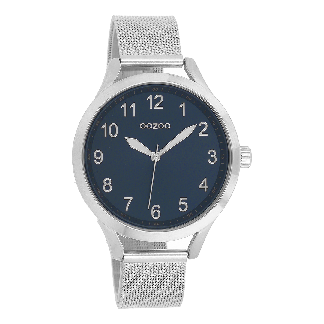 Zilverkleurige OOZOO horloge met metalen mesh armband - C9118