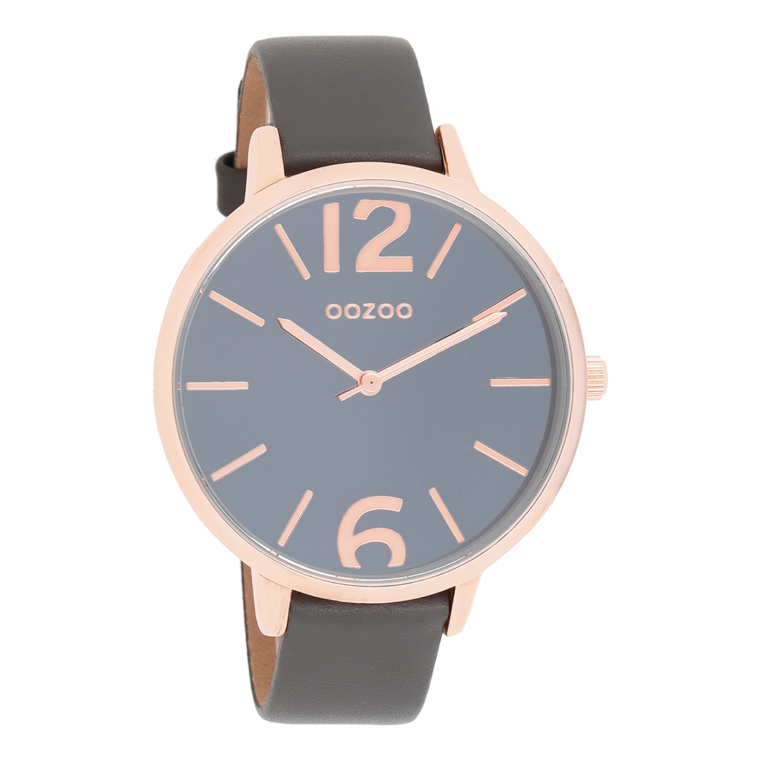 Rosé goudkleurige OOZOO horloge met olifant grijze leren band - C9153