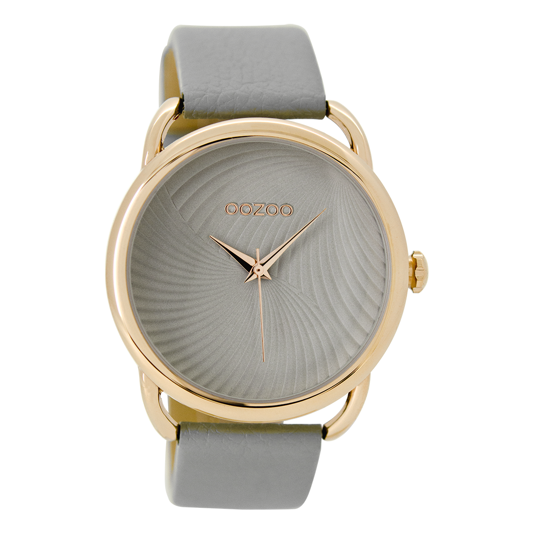 Rosé goudkleurige OOZOO horloge met steengrijze leren band - C9160