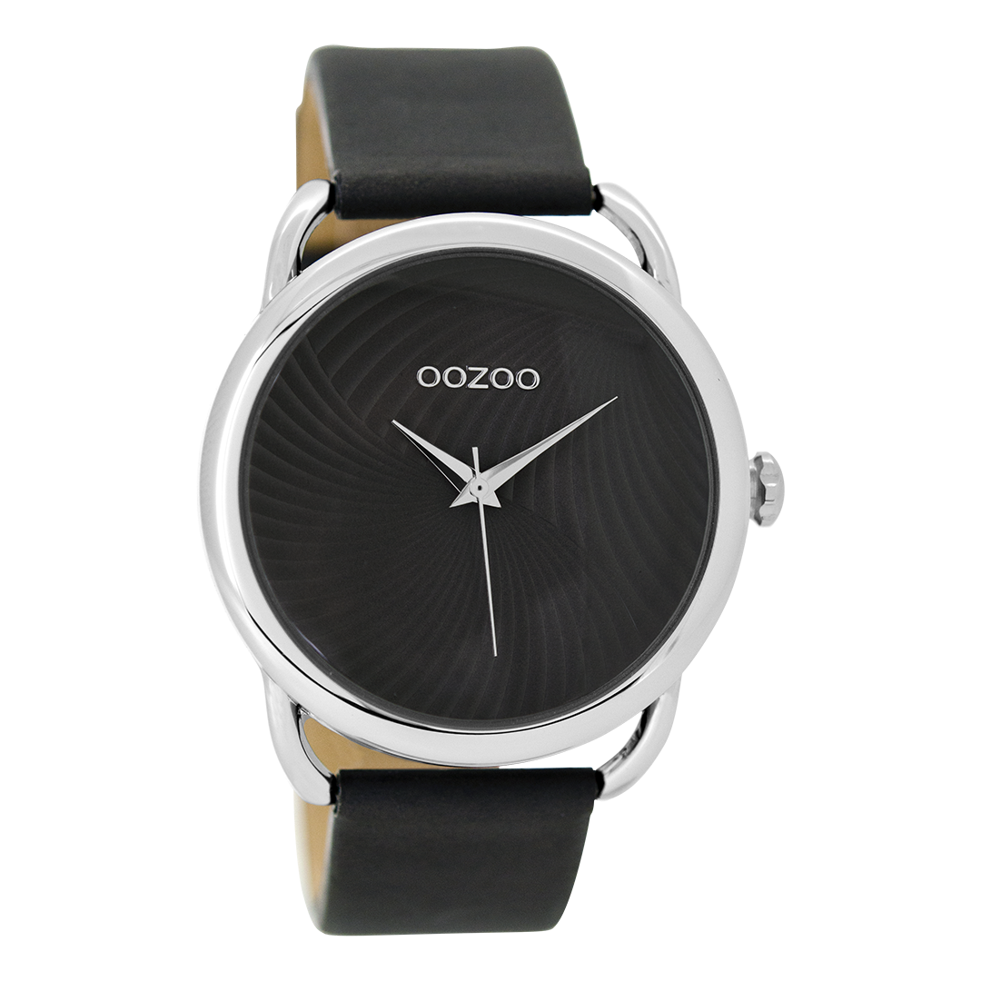 Zilverkleurige OOZOO horloge met olifant grijze leren band - C9163