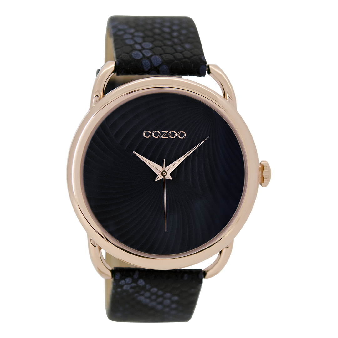 Rosé goudkleurige OOZOO horloge met zwarte leren band - C9164