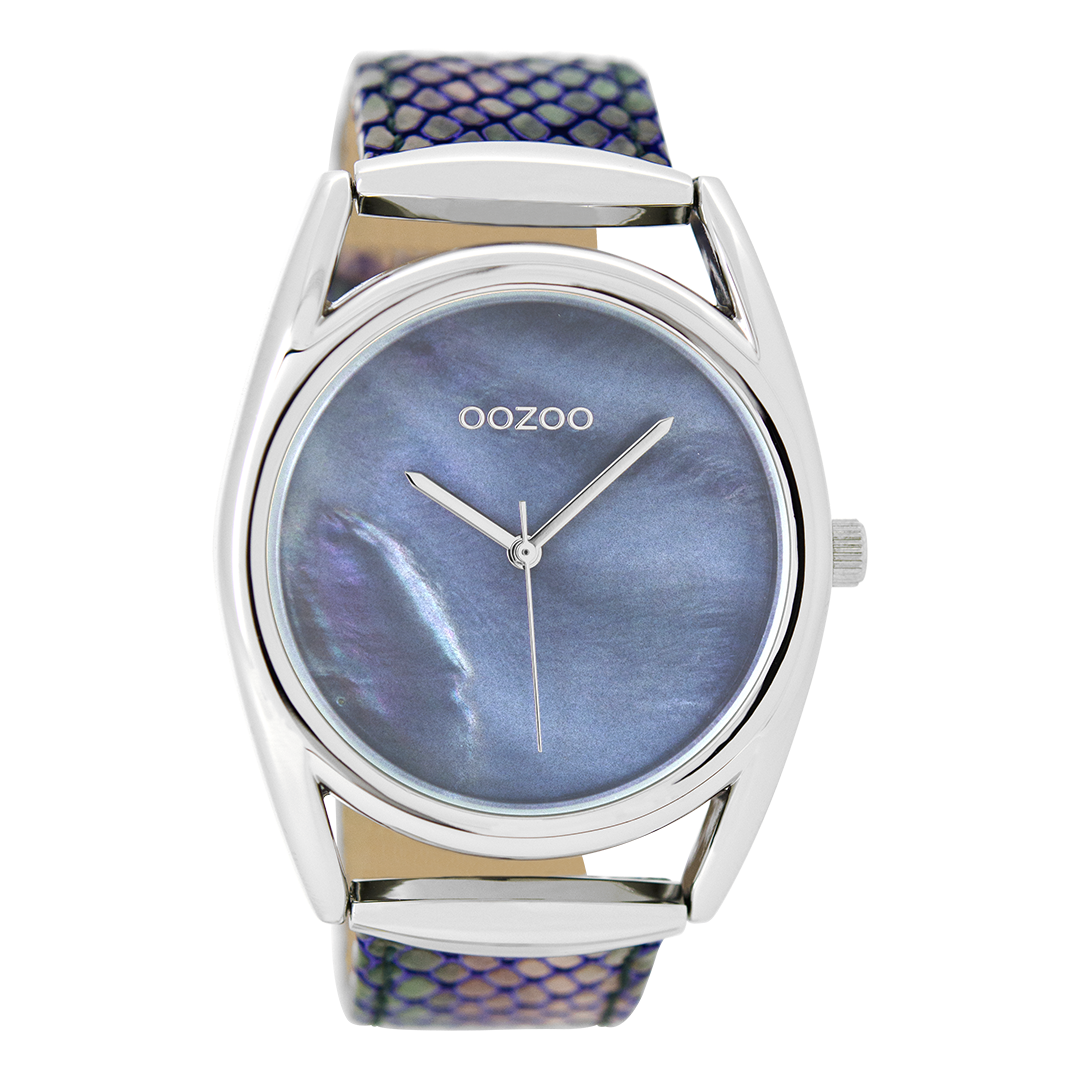Zilverkleurige OOZOO horloge met multicolor leren band - C9167