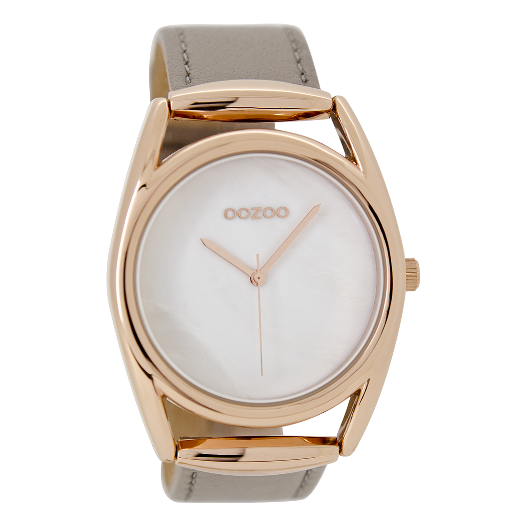 Rosé goudkleurige OOZOO horloge met taupe leren band - C9168
