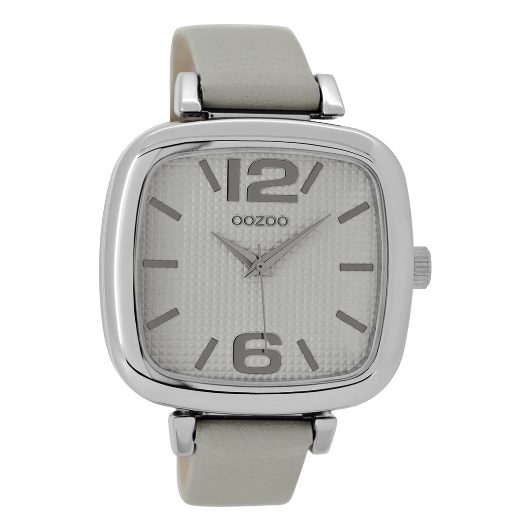 Zilverkleurige OOZOO horloge met steengrijze leren band - C9180