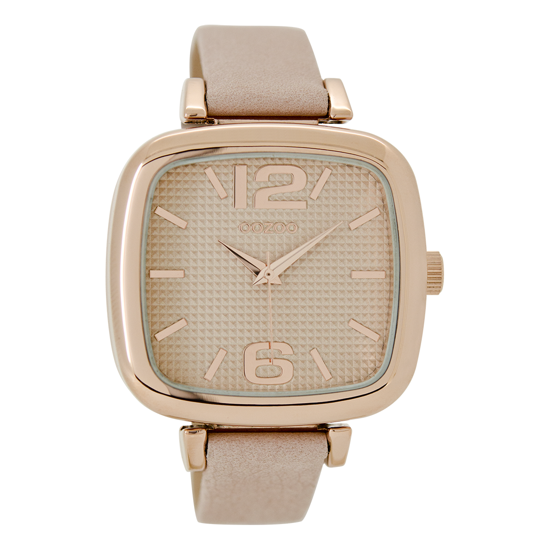 Rosé goudkleurige OOZOO horloge met poeder roze leren band - C9181
