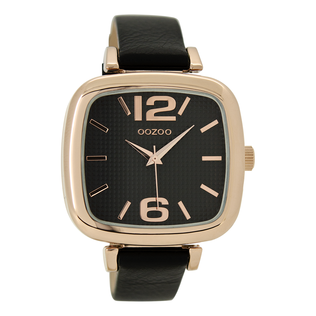 Rosé goudkleurige OOZOO horloge met zwarte leren band - C9184