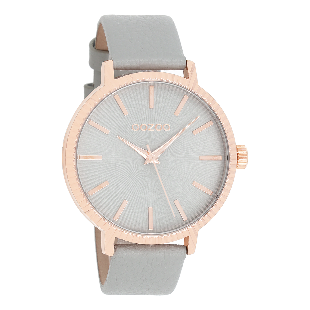 Rosé goudkleurige OOZOO horloge met steengrijze leren band - C9195