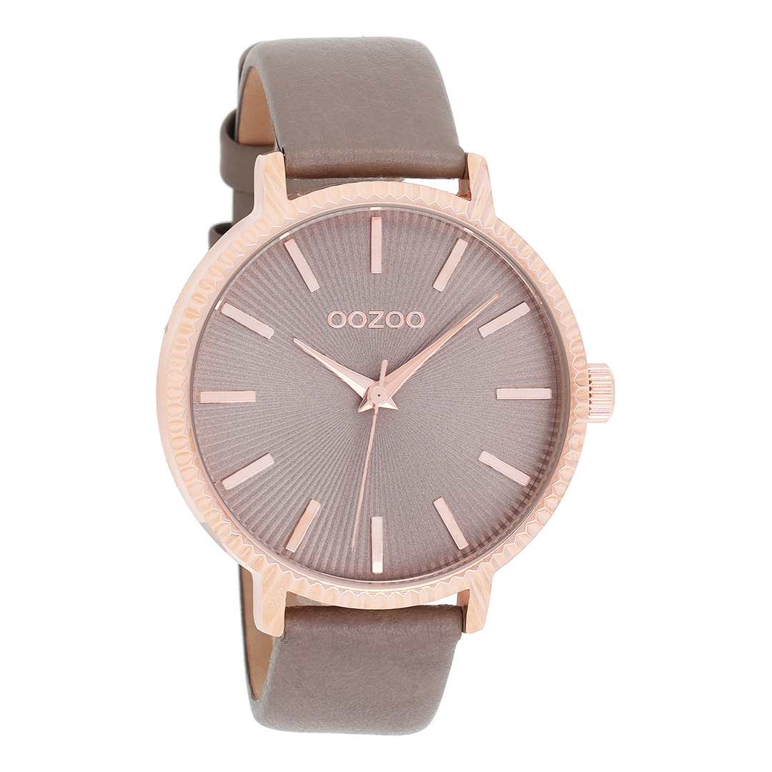 Rosé goudkleurige OOZOO horloge met taupe leren band - C9197