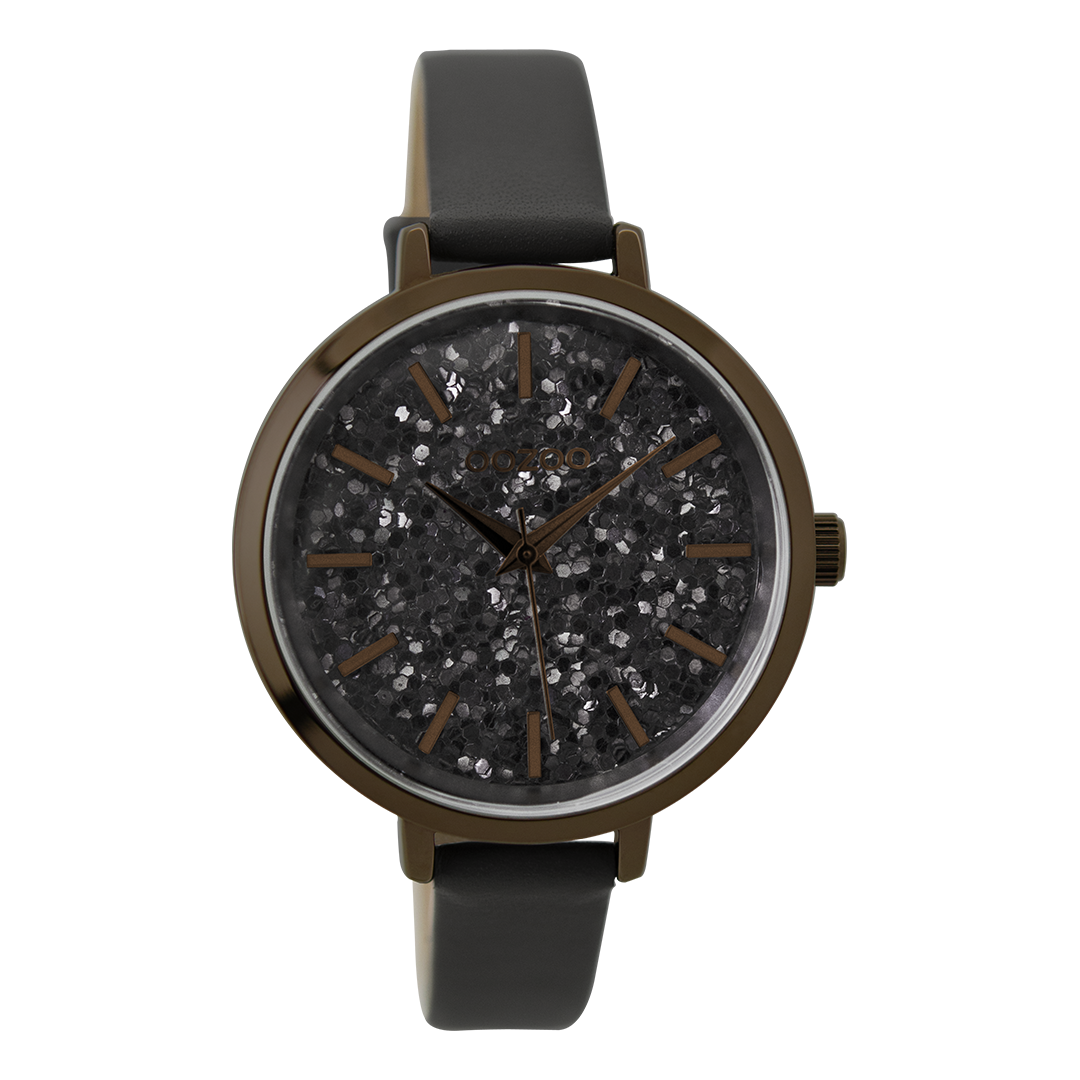 Bronskleurige OOZOO horloge met olifant grijze leren band - C9223