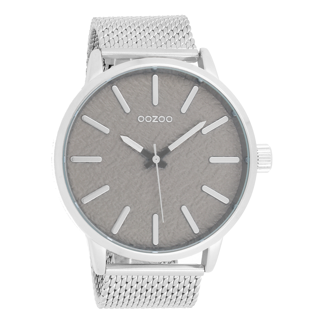 Zilverkleurige OOZOO horloge met metalen mesh armband - C9230