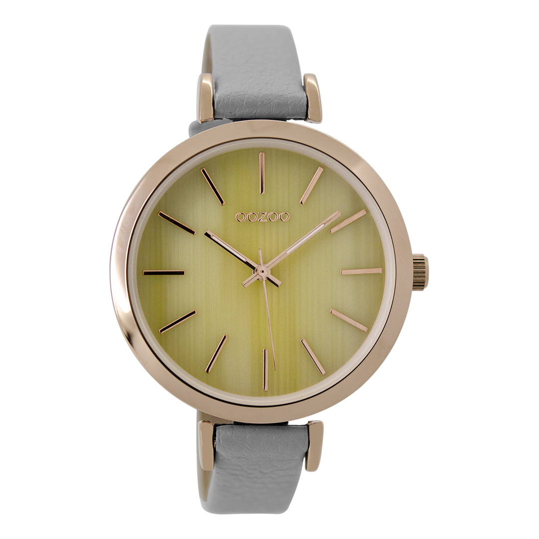 Rosé goudkleurige OOZOO horloge met steengrijze leren band - C9235