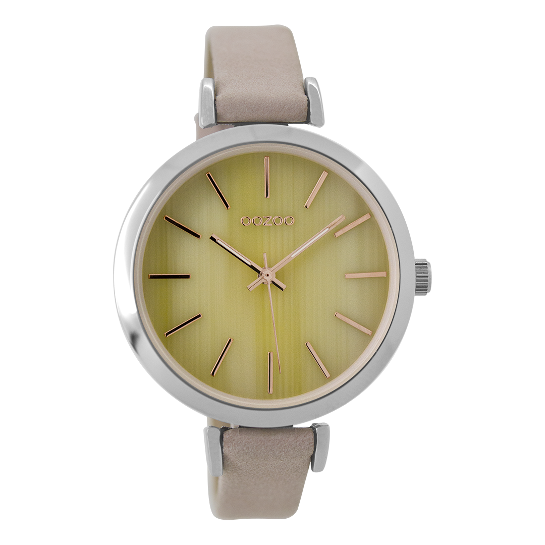 Zilverkleurige OOZOO horloge met oud roze leren band - C9236