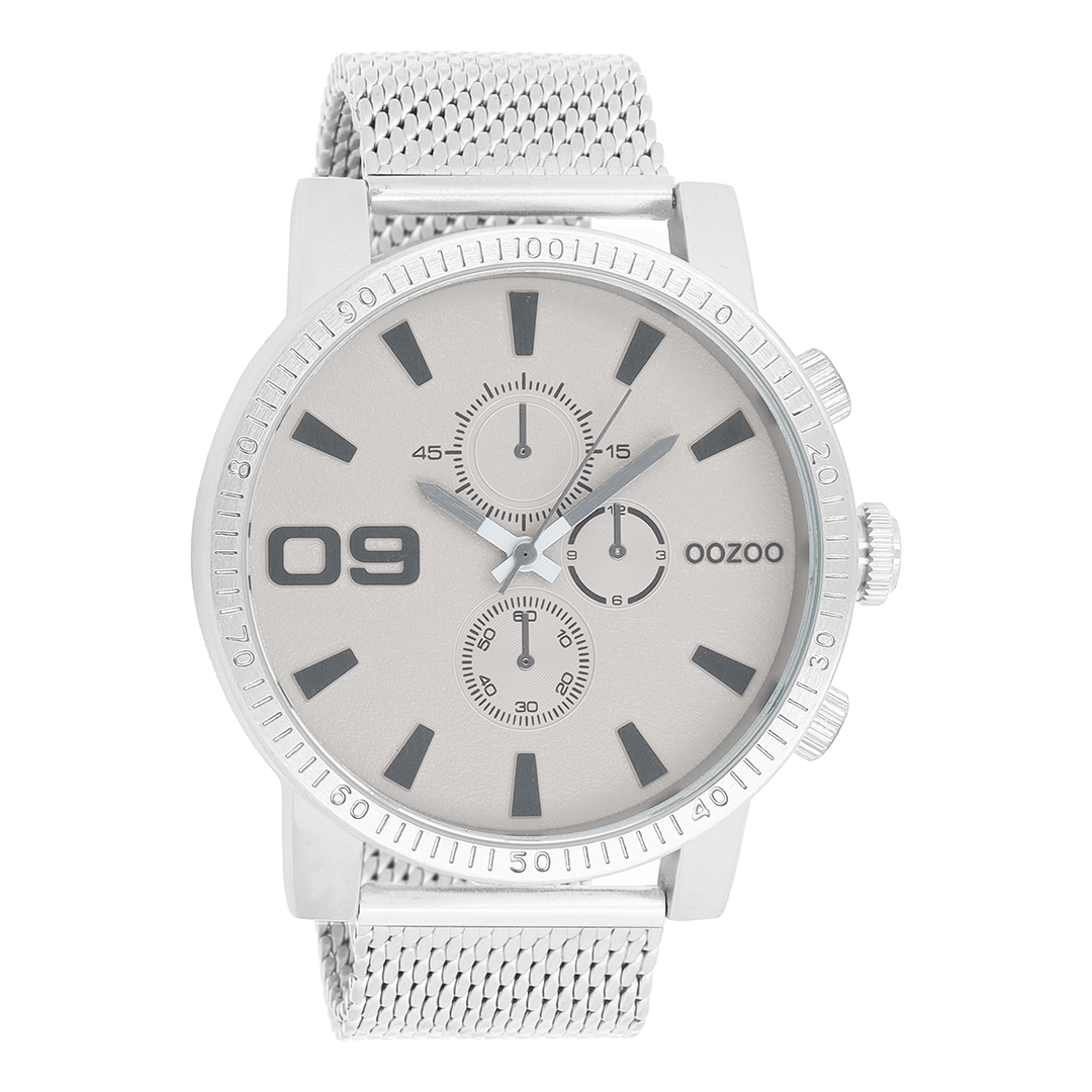 Zilverkleurige OOZOO horloge met metalen mesh armband - C9436