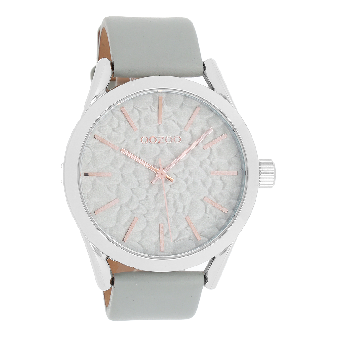 Zilverkleurige OOZOO horloge met steengrijze leren band - C9471