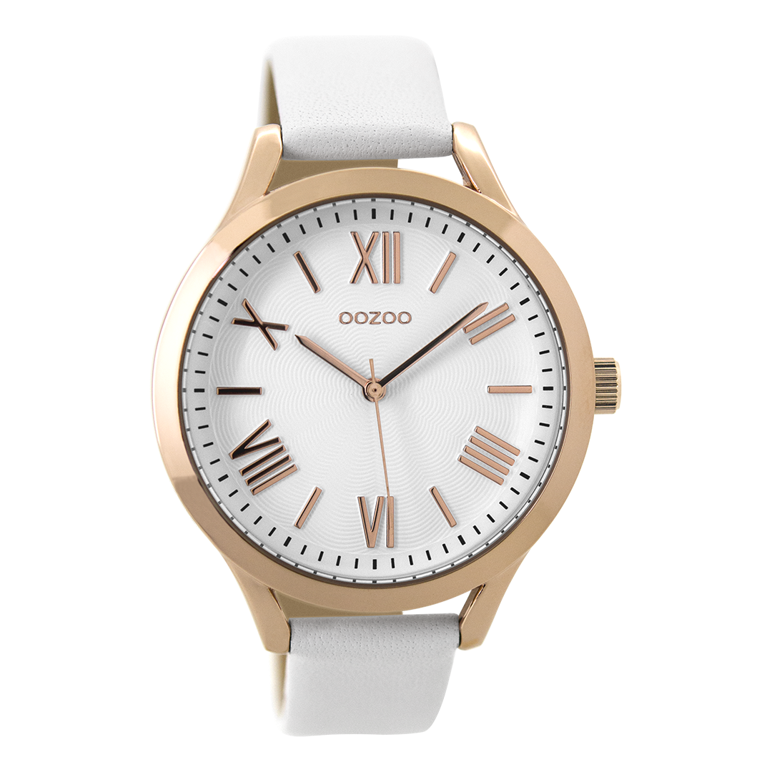 Rosé goudkleurige OOZOO horloge met witte leren band - C9476
