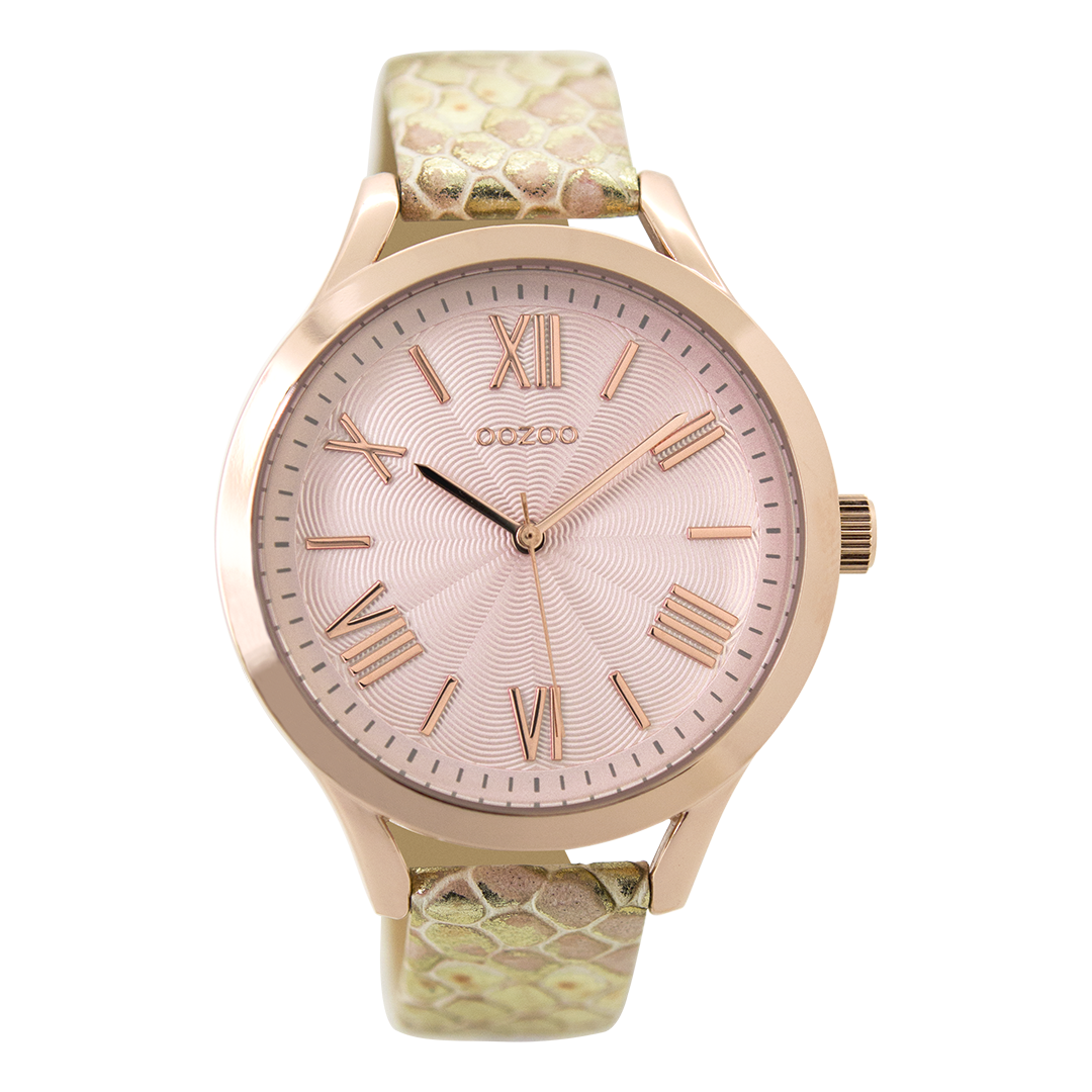 Rosé goudkleurige OOZOO horloge met goudkleurige leren band - C9478