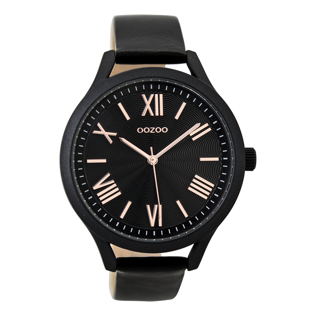 Zwarte OOZOO horloge met leren band - C9479