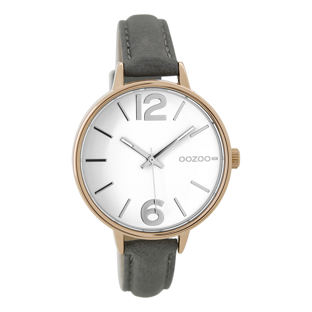 Rosé goudkleurige OOZOO horloge met olifant grijze leren band - C9483