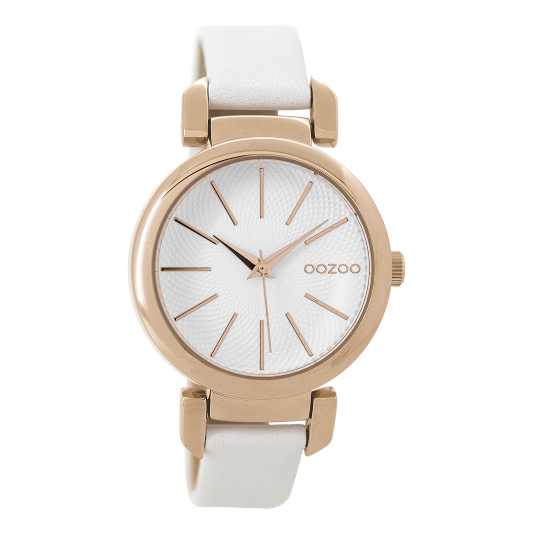 Rosé goudkleurige OOZOO horloge met witte leren band - C9485