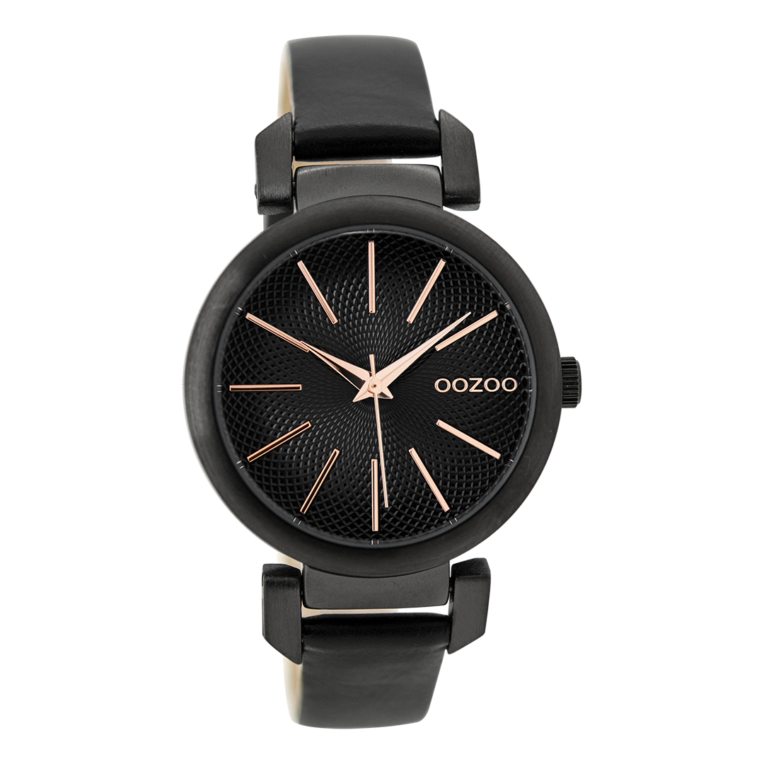 Zwarte OOZOO horloge met leren band - C9489