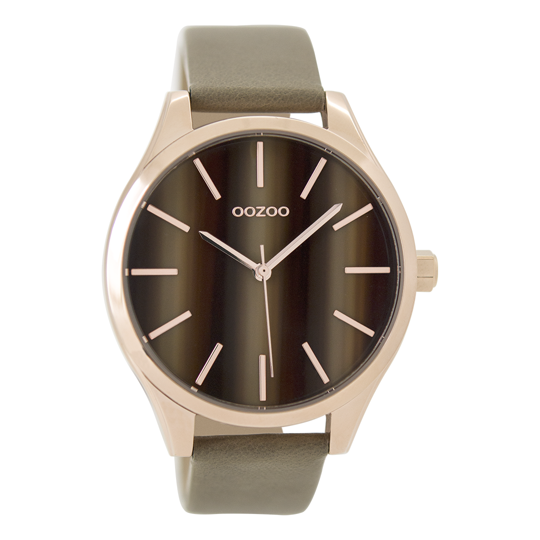 Rosé goudkleurige OOZOO horloge met taupe leren band - C9501