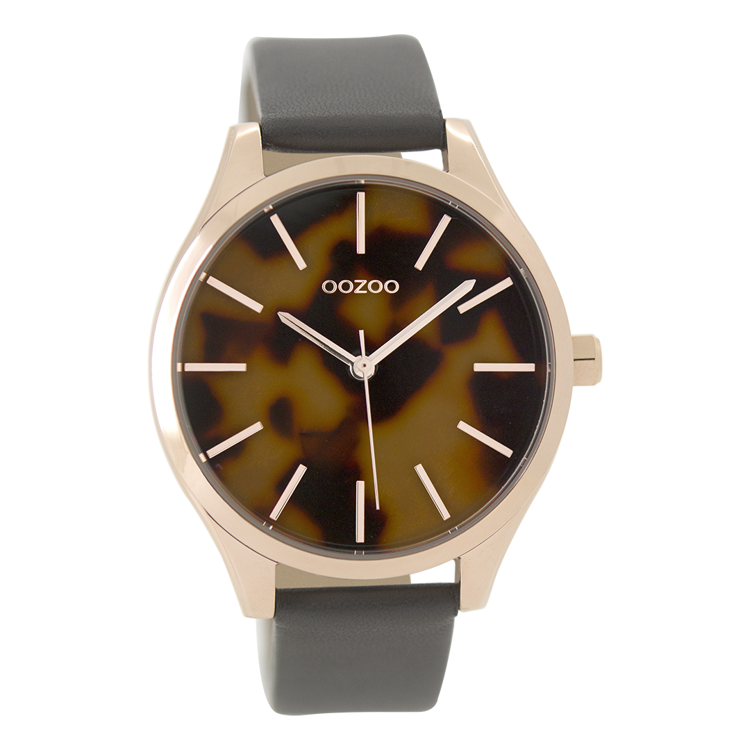 Rosé goudkleurige OOZOO horloge met olifant grijze leren band - C9504